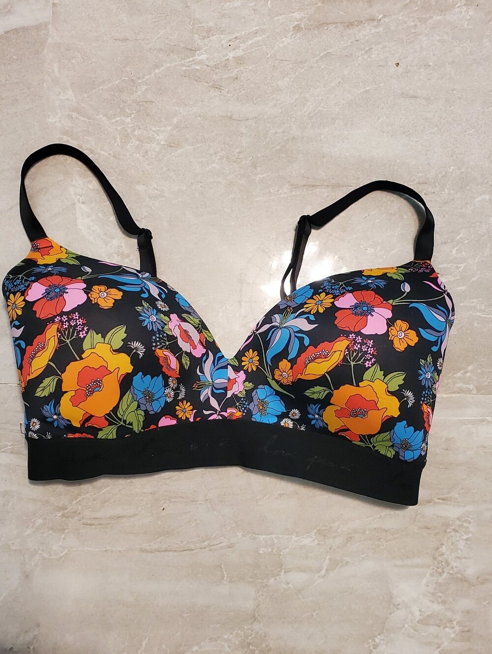 PINK Victoria's Secret Floral Underwire Bikini Top in Pink and Black